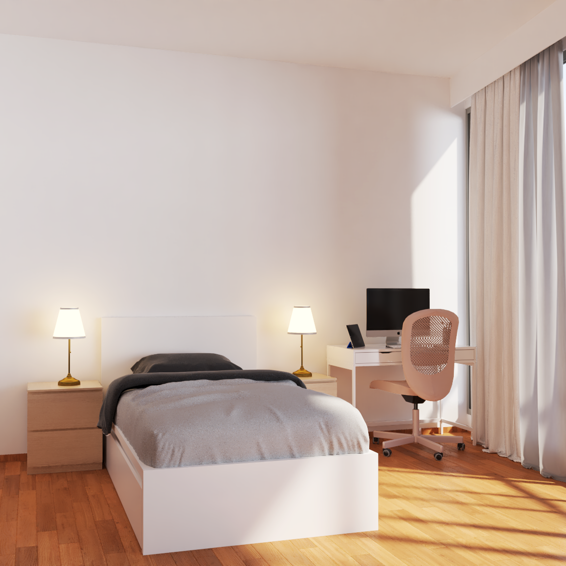 Modern Master Bedroom Design With Single Storage Bed