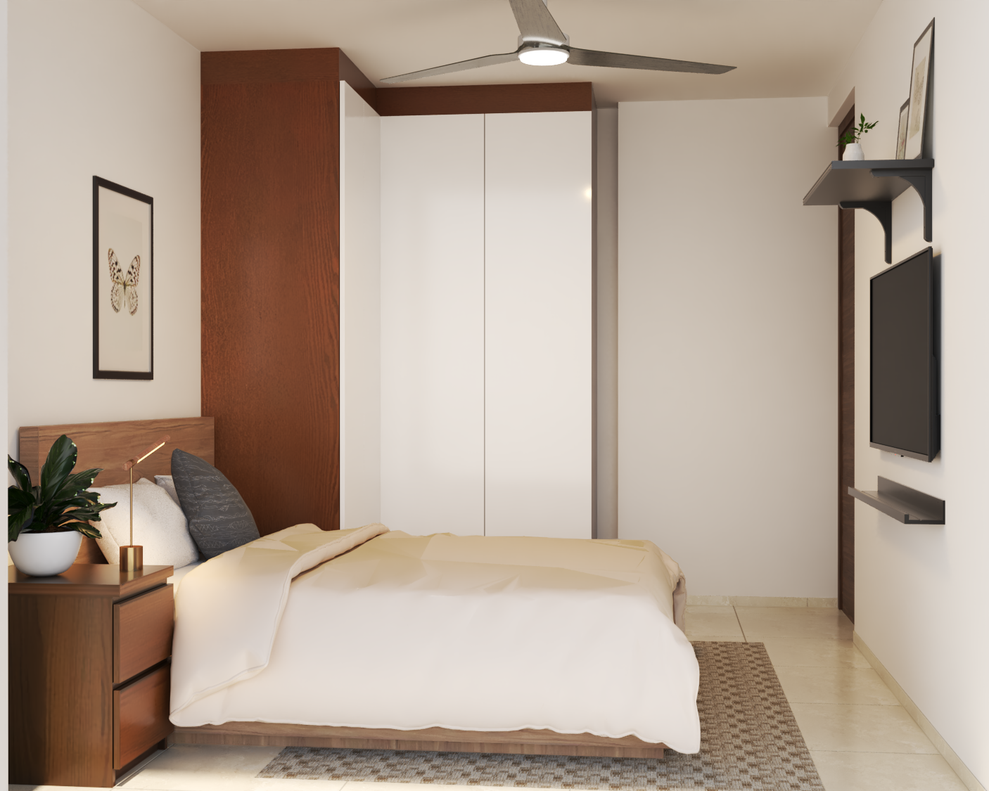 Contemporary Bedroom Design With L-Shaped Corner Wardrobe