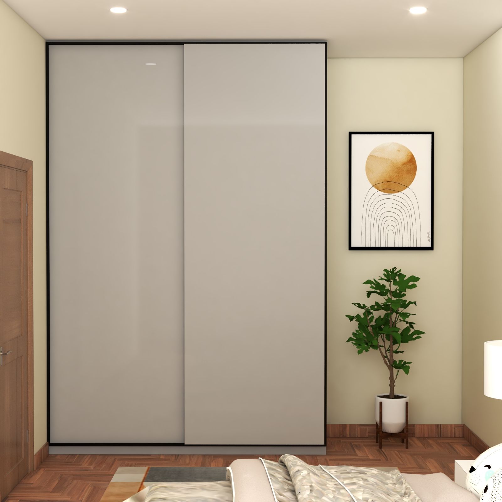 Contemporary Glossy Grey Wardrobe Design For Large Bedrooms