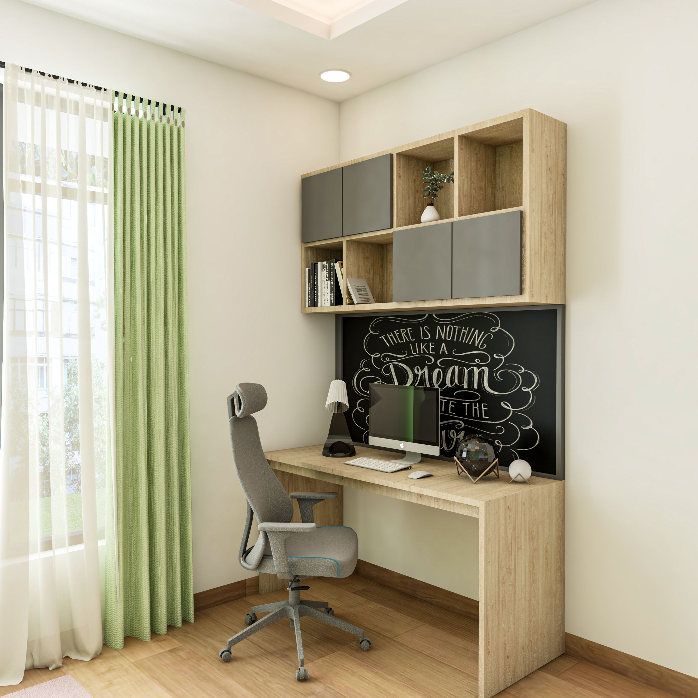 Contemporary Compact Home Office Design With Ample Storage