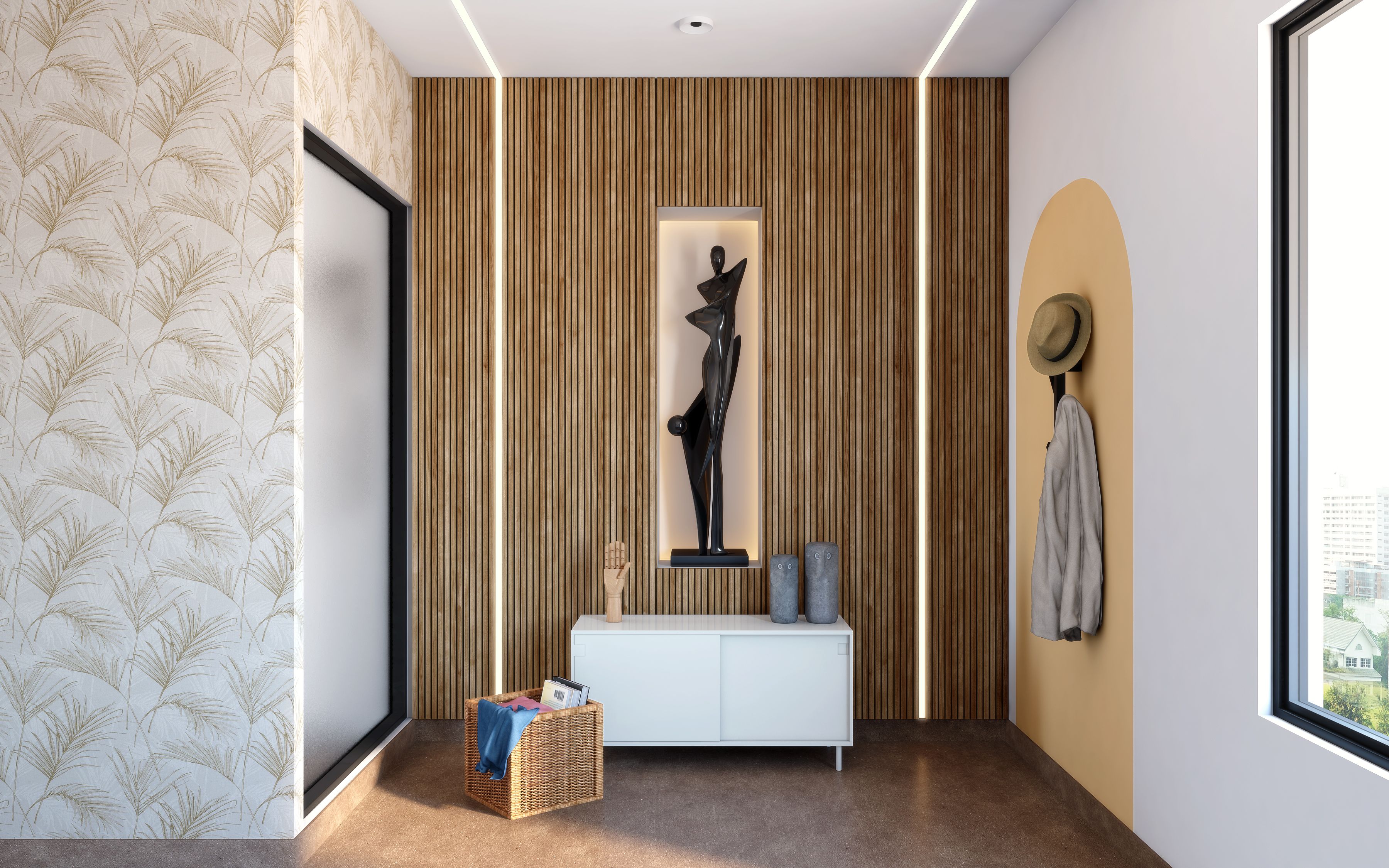 Contemporary Foyer Design With Coat Hanger