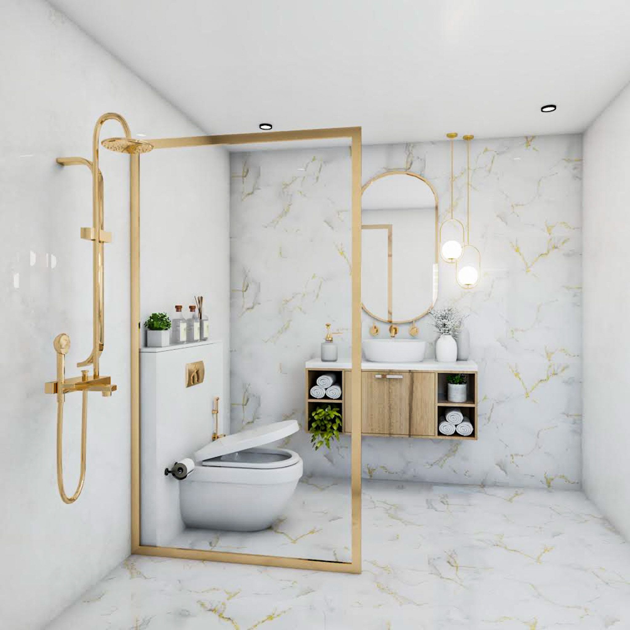 Classic Bathroom Design With White Wall And Floor Tiles