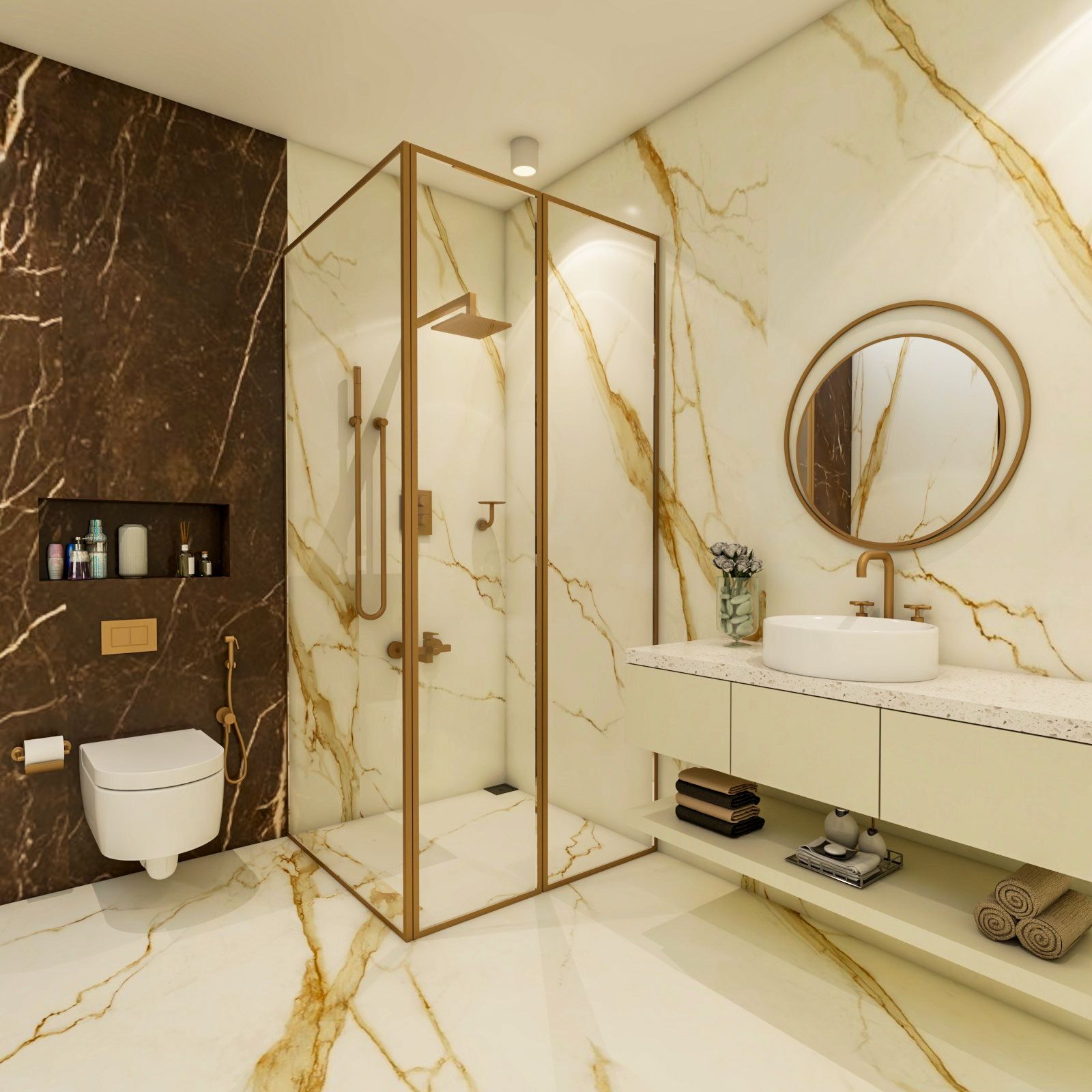 Contemporary Bathroom Design With Corian Bathroom Countertop And White Cabinet