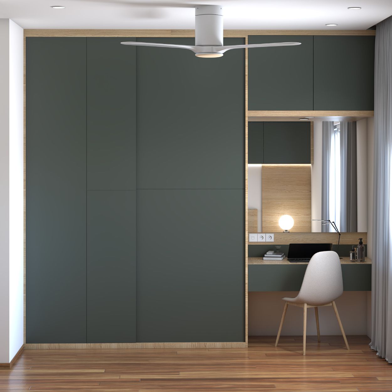 Contemporary Autumn Leaf And Wood 2-Door Sliding Wardrobe Design With Study Unit