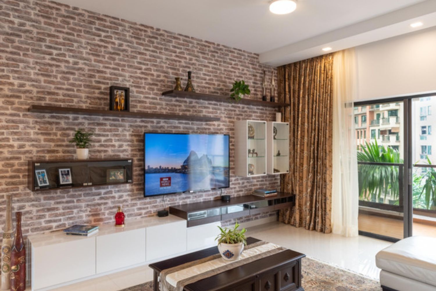 Contemporary Wall Design With Brick-Textured Wallpaper