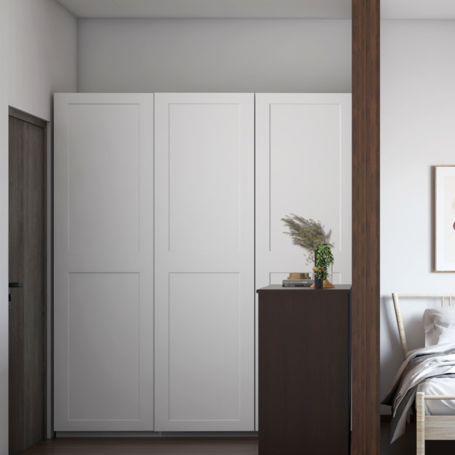 Minimal White 3-Door Swing Wardrobe Design
