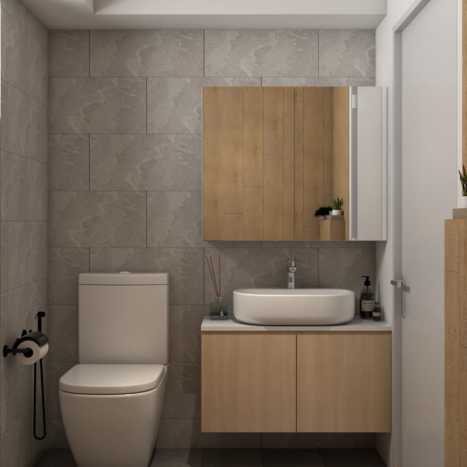 Modern Bathroom Design With Wooden Vanity Unit