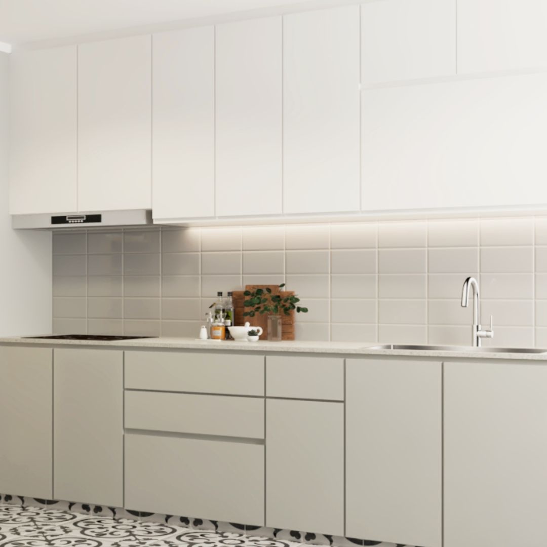 Modern Grey Kitchen Dado Tile Design With A Glossy Finish