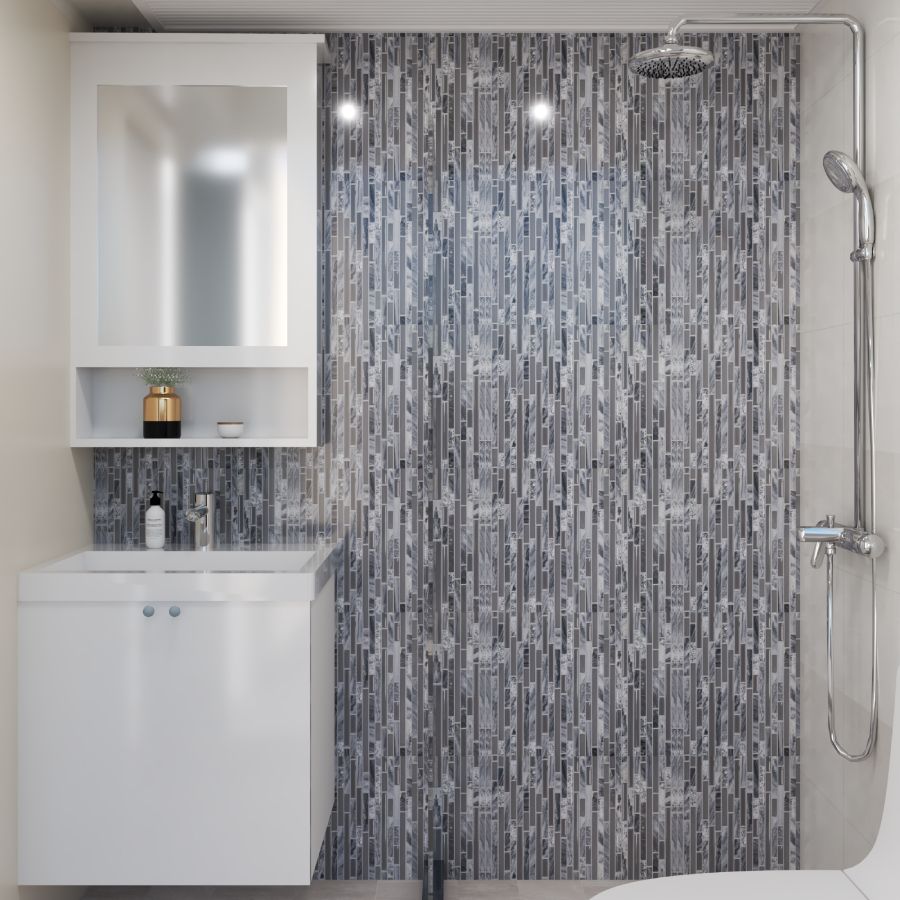 Modern Bathroom Design With Grey Patterned Tiles