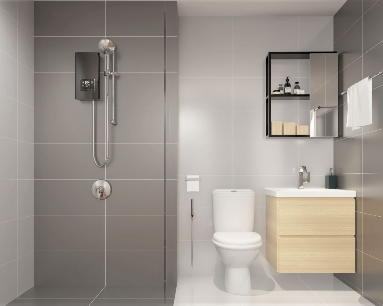 Modern Bathroom Design With Dark And Light Grey Tiles