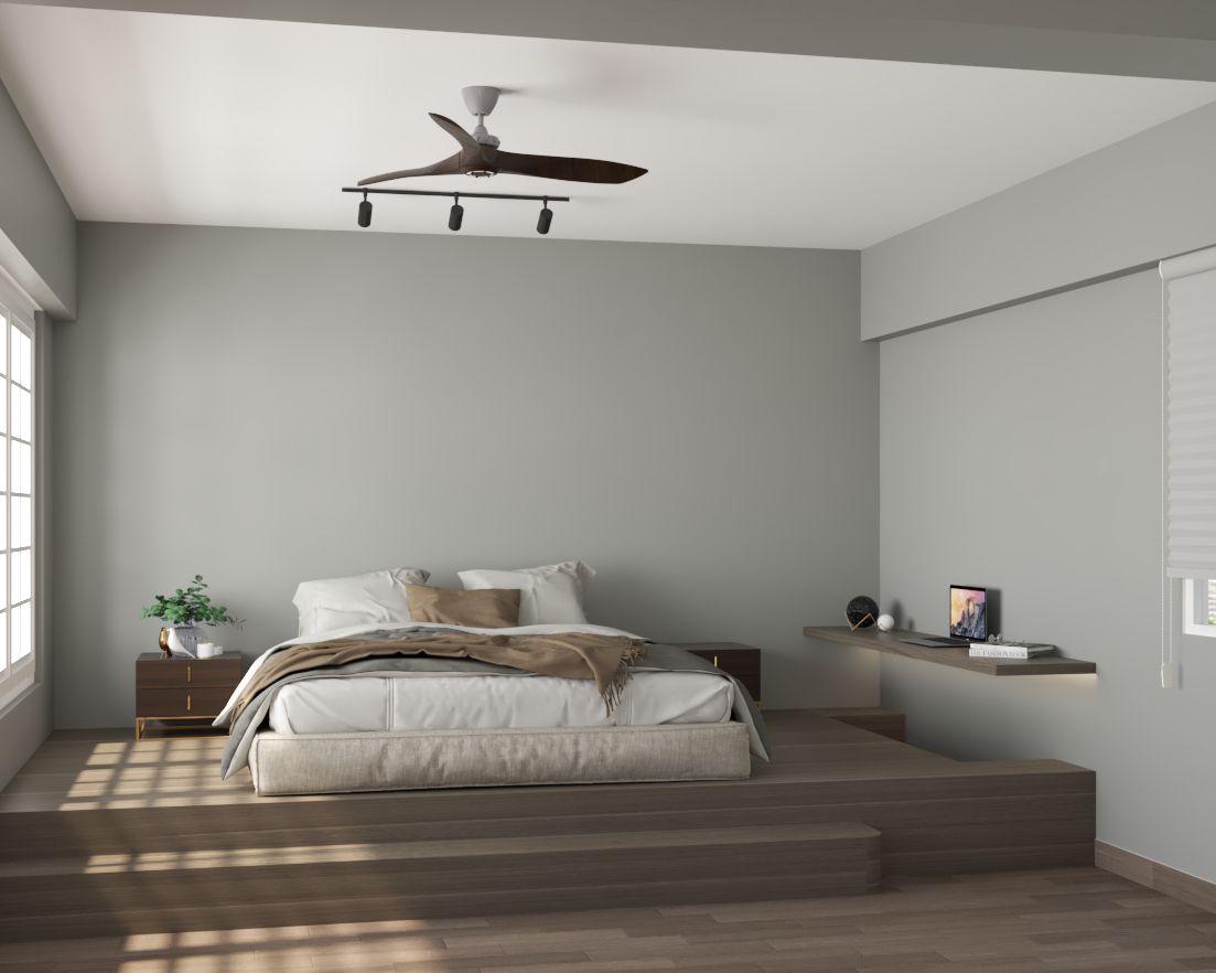 Scandinavian Bedroom Design With A Beige Platform Bed