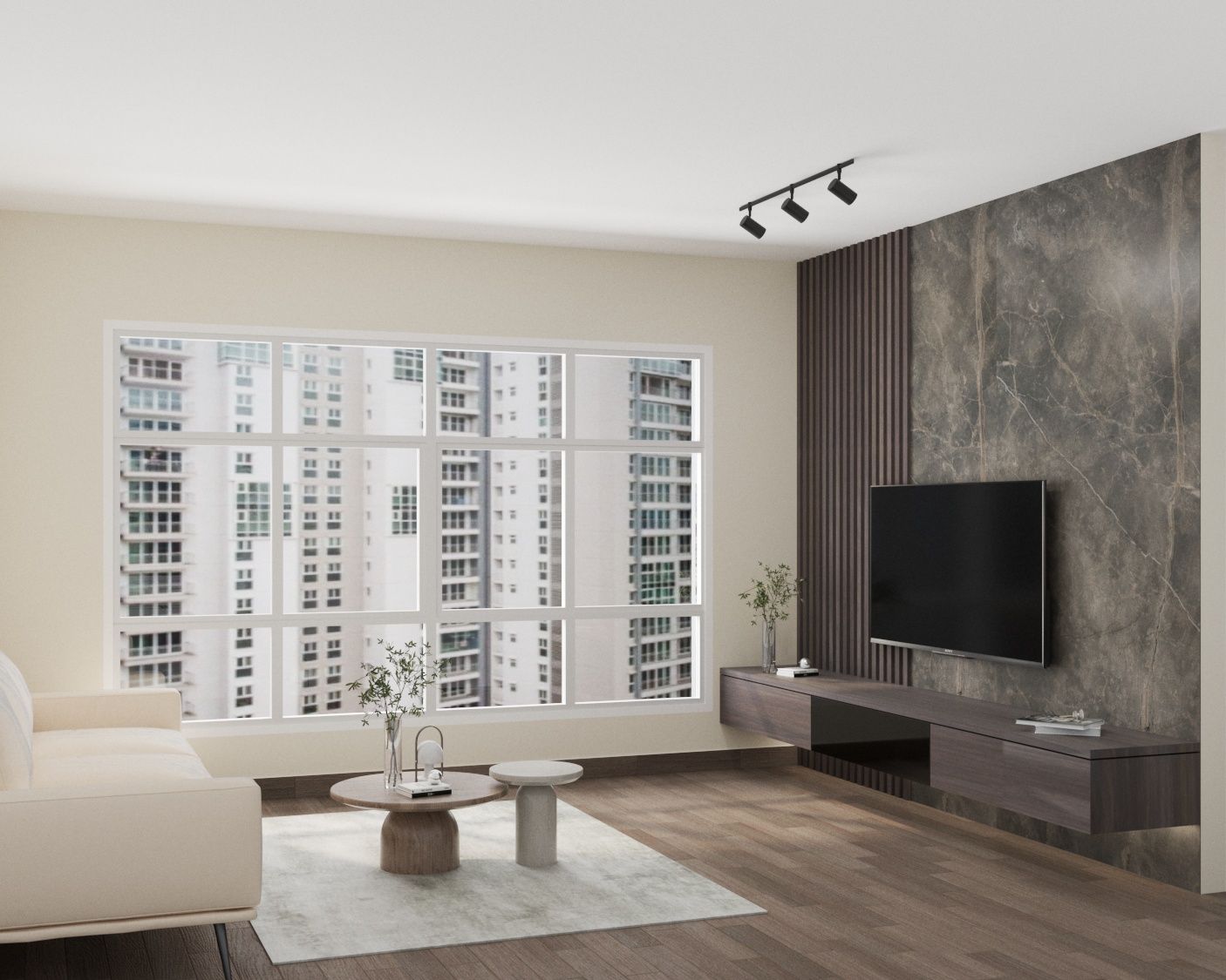 Spacious Living Room With A 2-Seater Sofa And A Coffee Table | Livspace