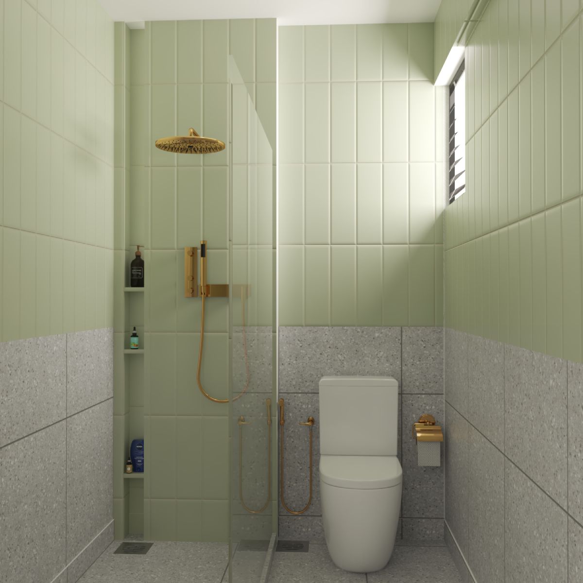 Minimal Green And Grey Bathroom Design