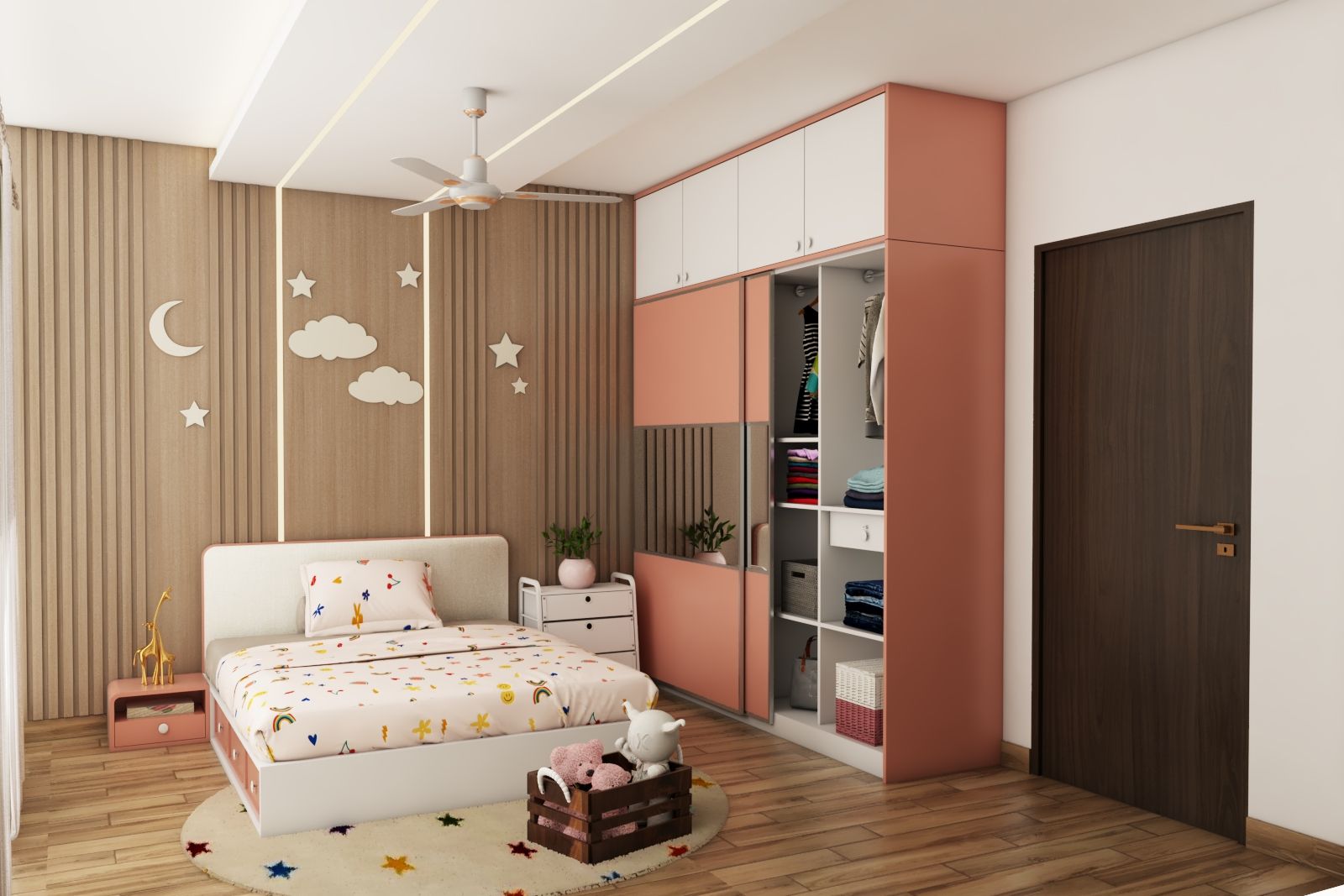 Modern Kids Room With A White Queen Size Bed