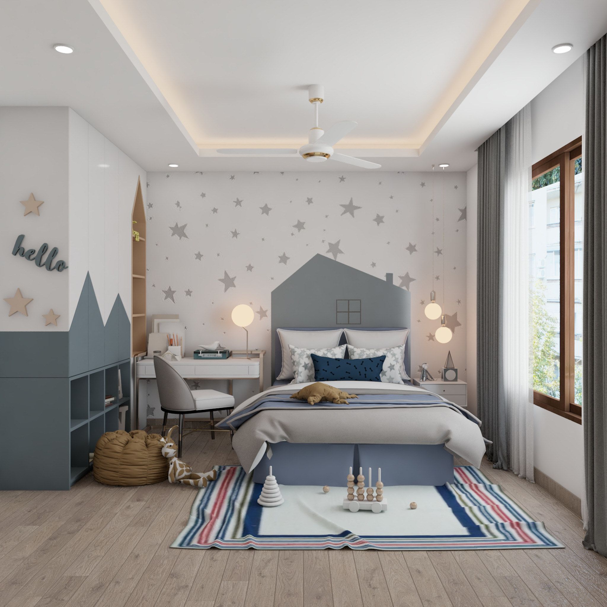 Modern Kids Bedroom Design With Recessed Lighting