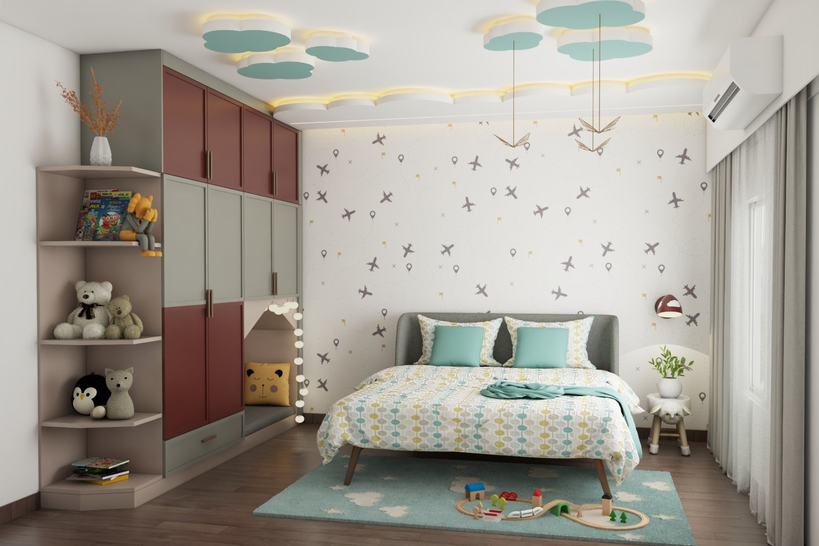 Contemporary Kids Bedroom Design With Open Storage Units