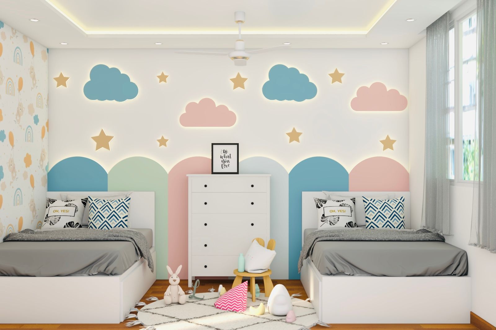 Modern Kids Bedroom Design With Two Single Beds