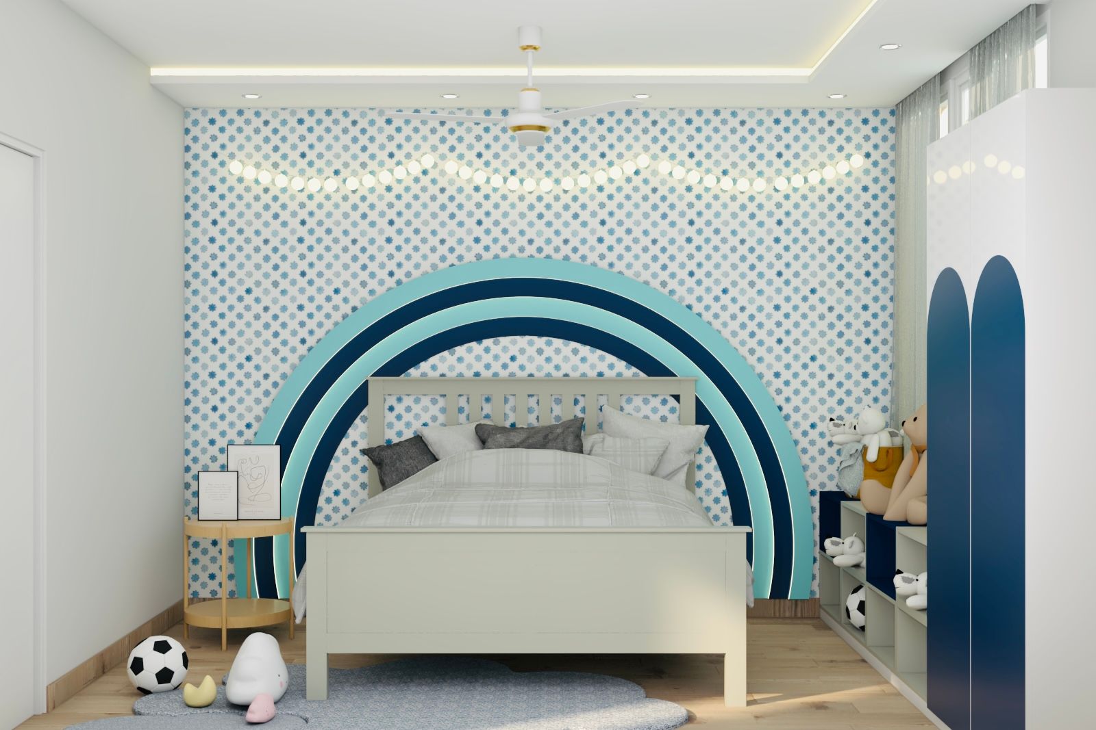 Modern Kids Room With Ikea Queen Bed And Side Table