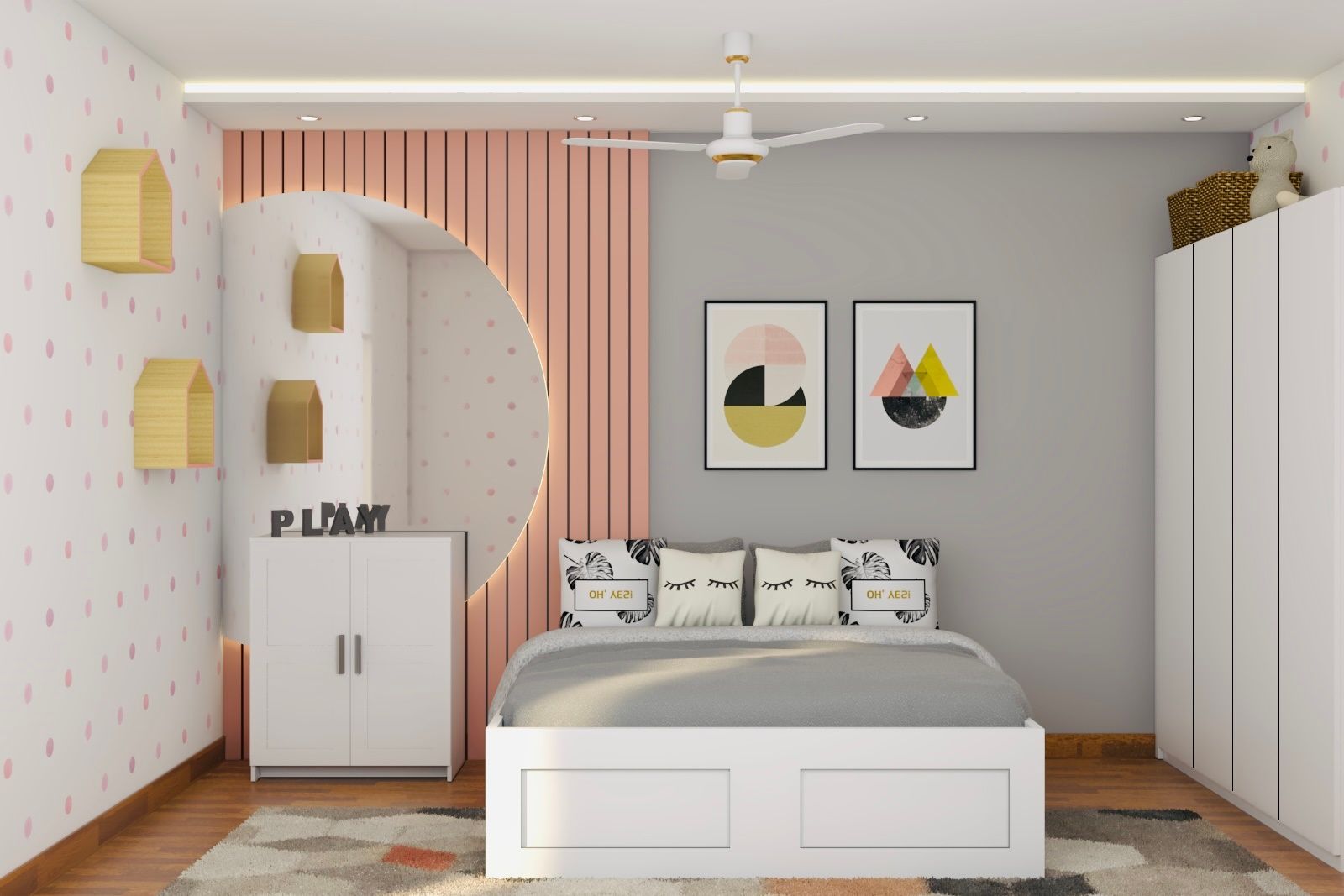 Modern Kids Room Design With A Swing Wardrobe And Chest Of Drawers
