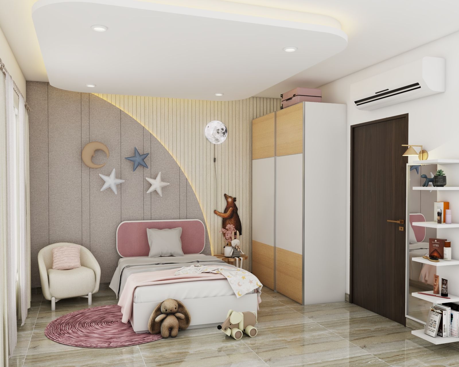 Contemporary Kids Bedroom Design With Open And Closed Storage