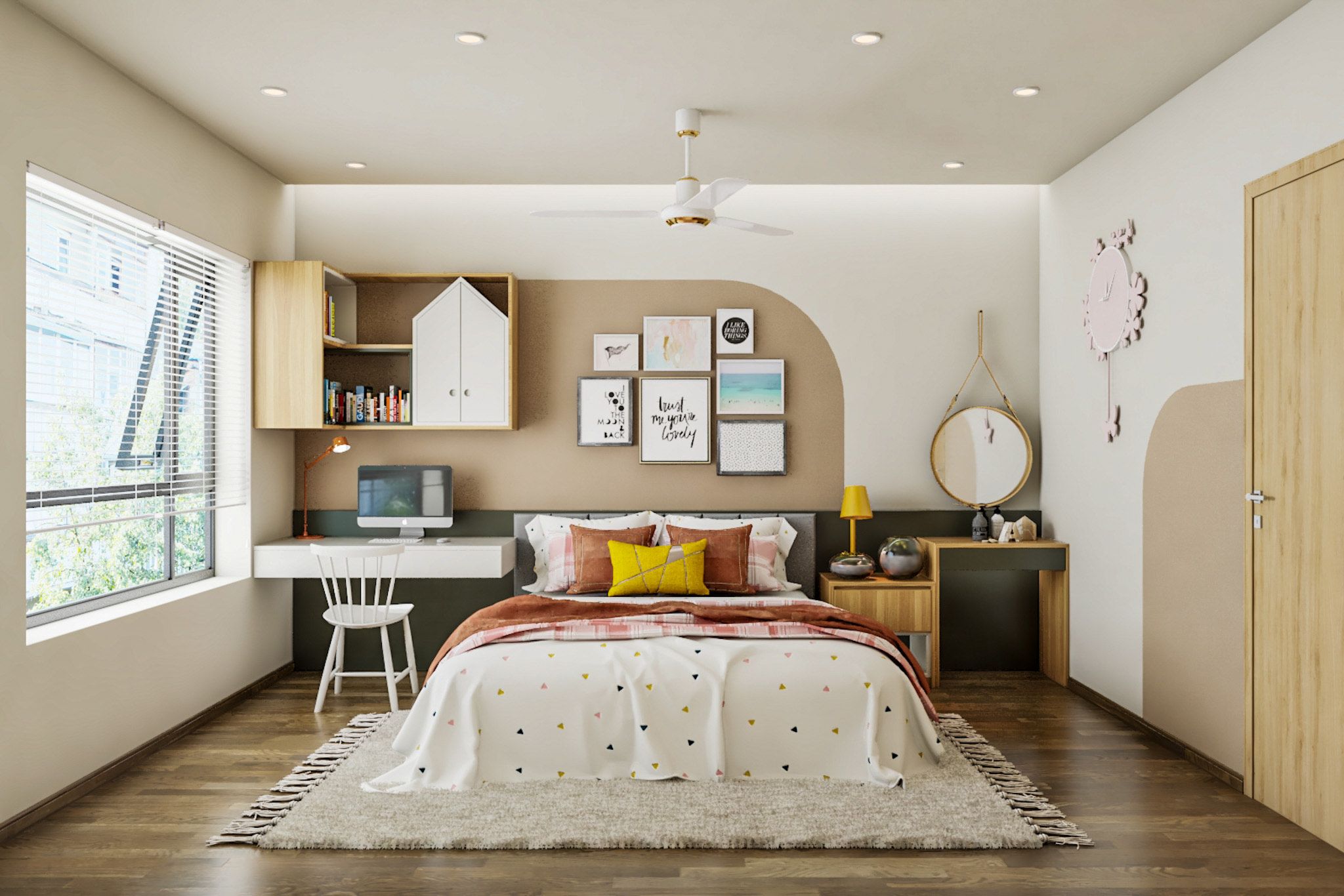 Modern Kids Bedroom Design With A King Size Bed And Study Unit