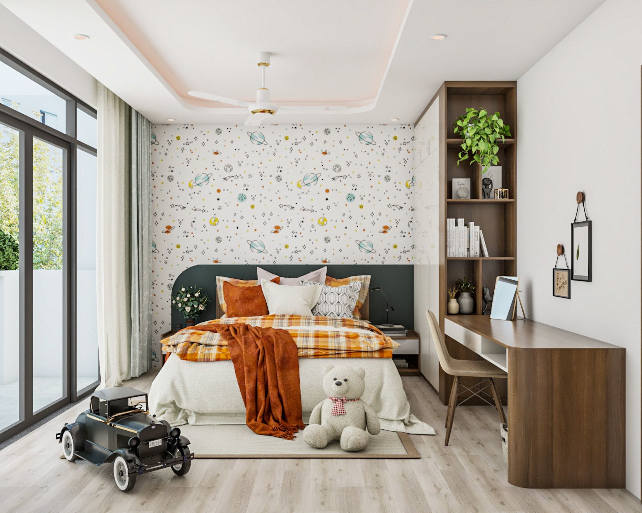 Minimal Kids Bedroom Design With A Study Unit