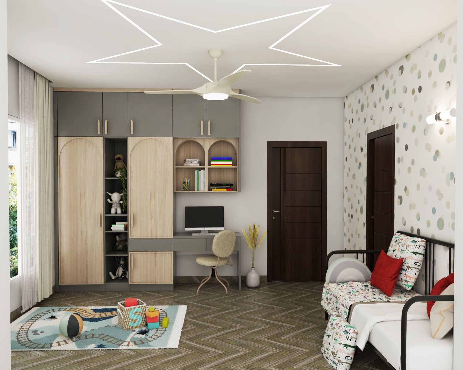 Contemporary Kids Bedroom Design With A Sofa-Cum-Bed