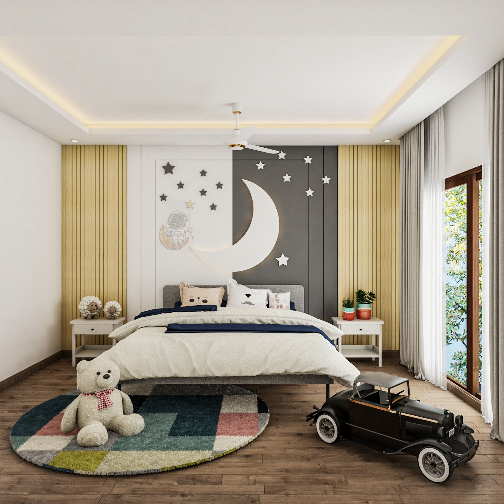 Single-Layered Modern False Ceiling Design For Kids Bedrooms