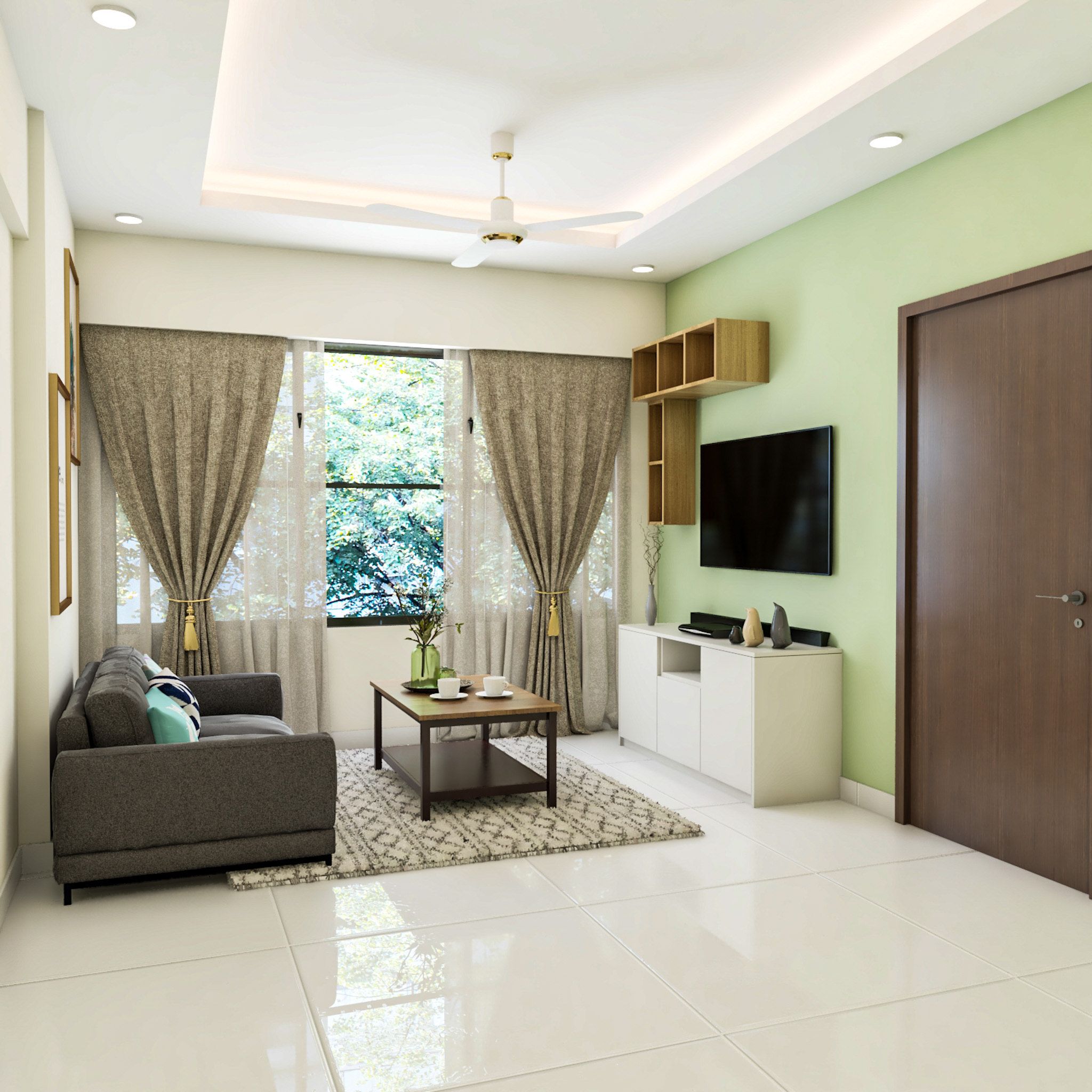 Modern Living Room False Ceiling Design With Spotlights