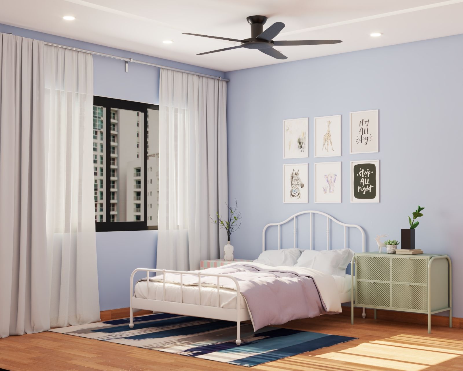 Single-Layered Bedroom False Ceiling Design With Spotlights