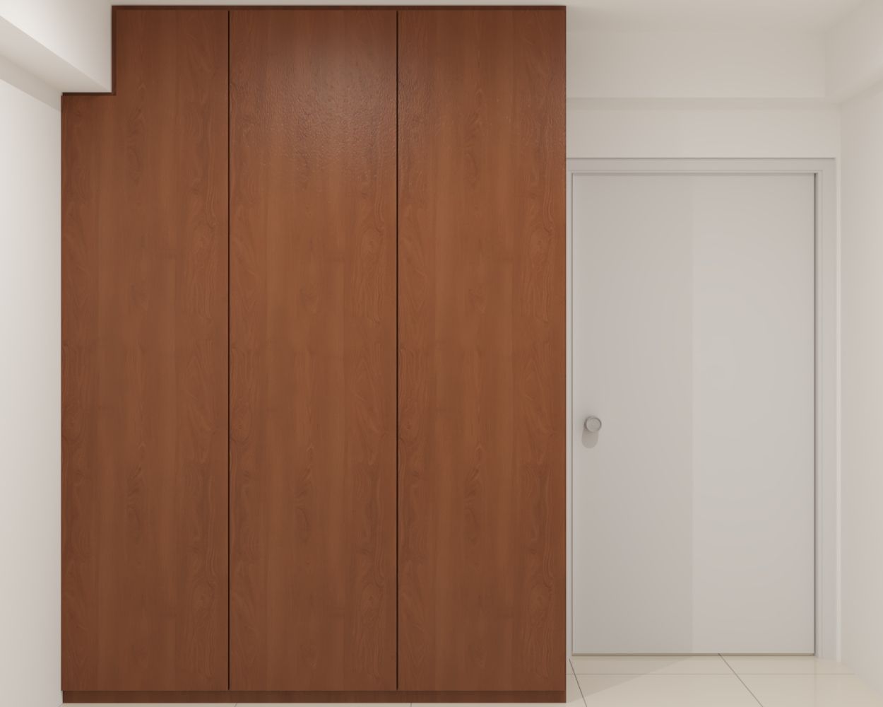 Modern Three-Door Wardrobe Design With A Warm Wooden Finish