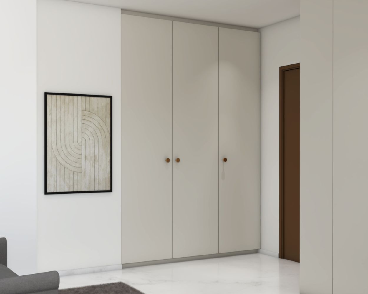 Modern Beige Two-Door Wardrobe Design With Suede Laminate