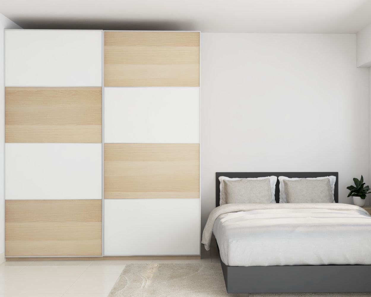 Modern Floor-To-Ceiling Wardrobe Design With White And Brown Laminates