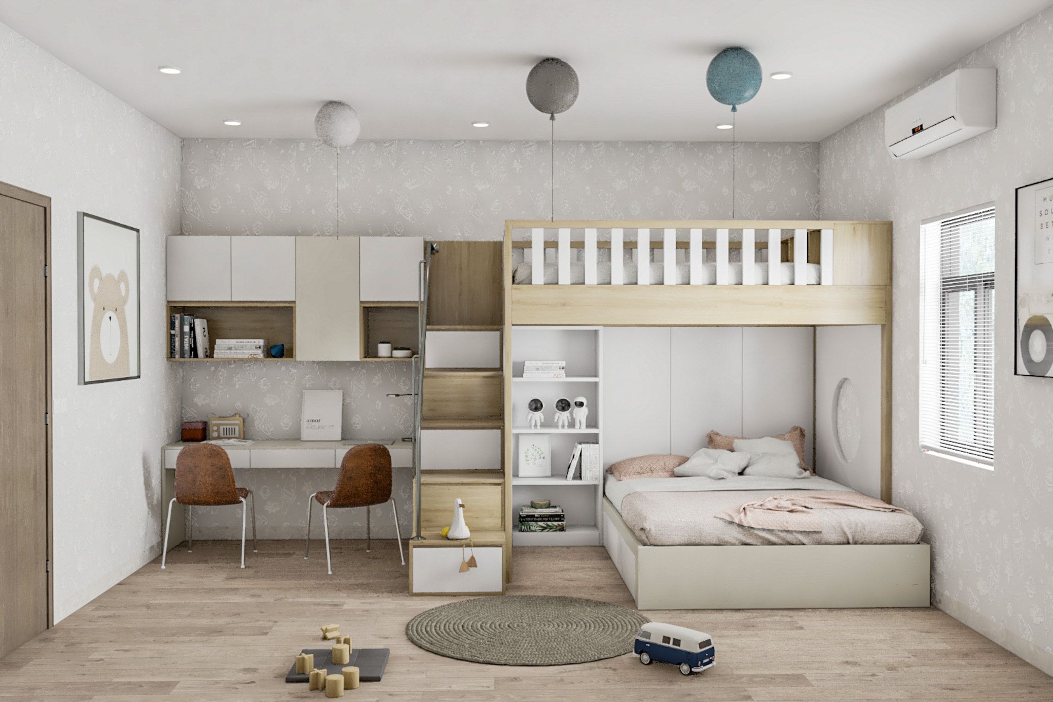 Spacious Kid's Bedroom Design With A Study Table Livspace