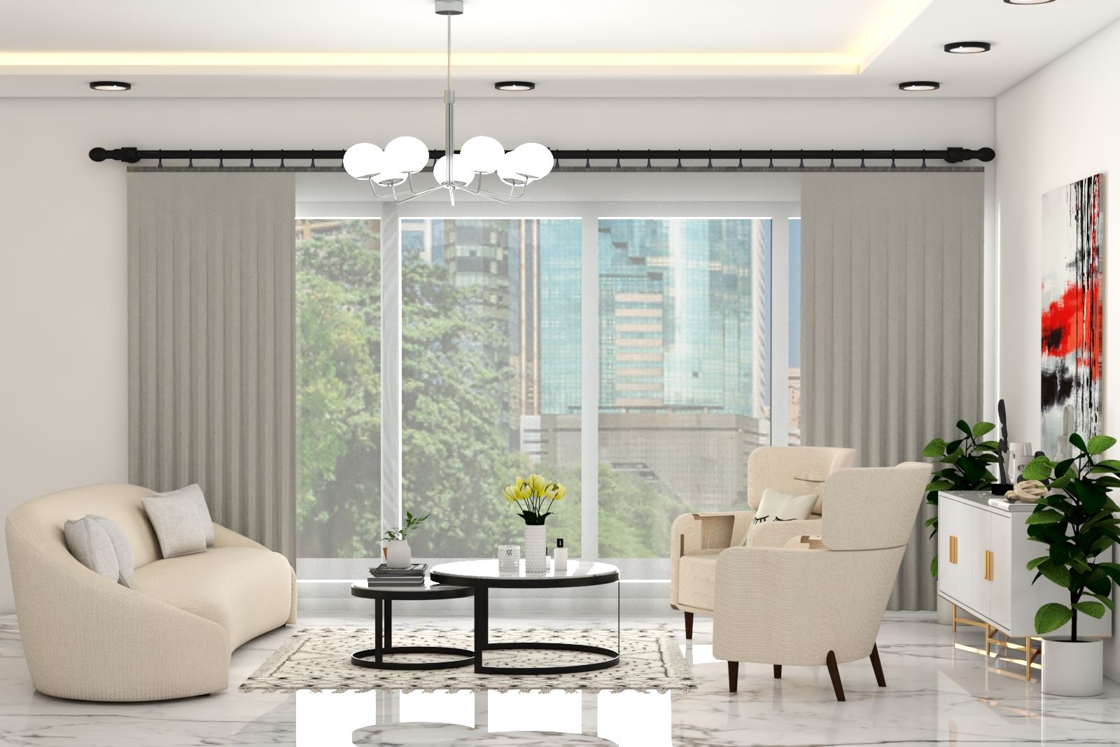 Modern Living Room Design White Walls And Flooring