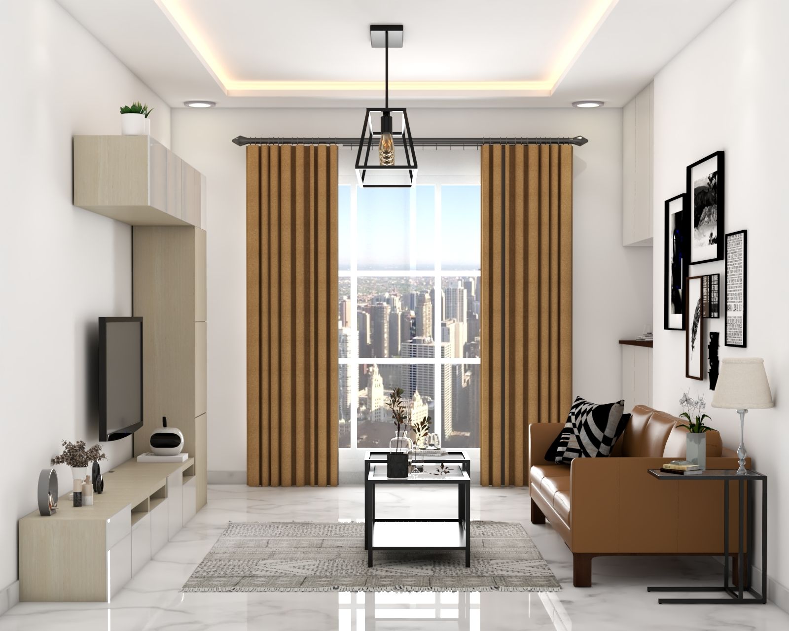 Modern Living Room Design With A 3-Seater Upholstered Sofa