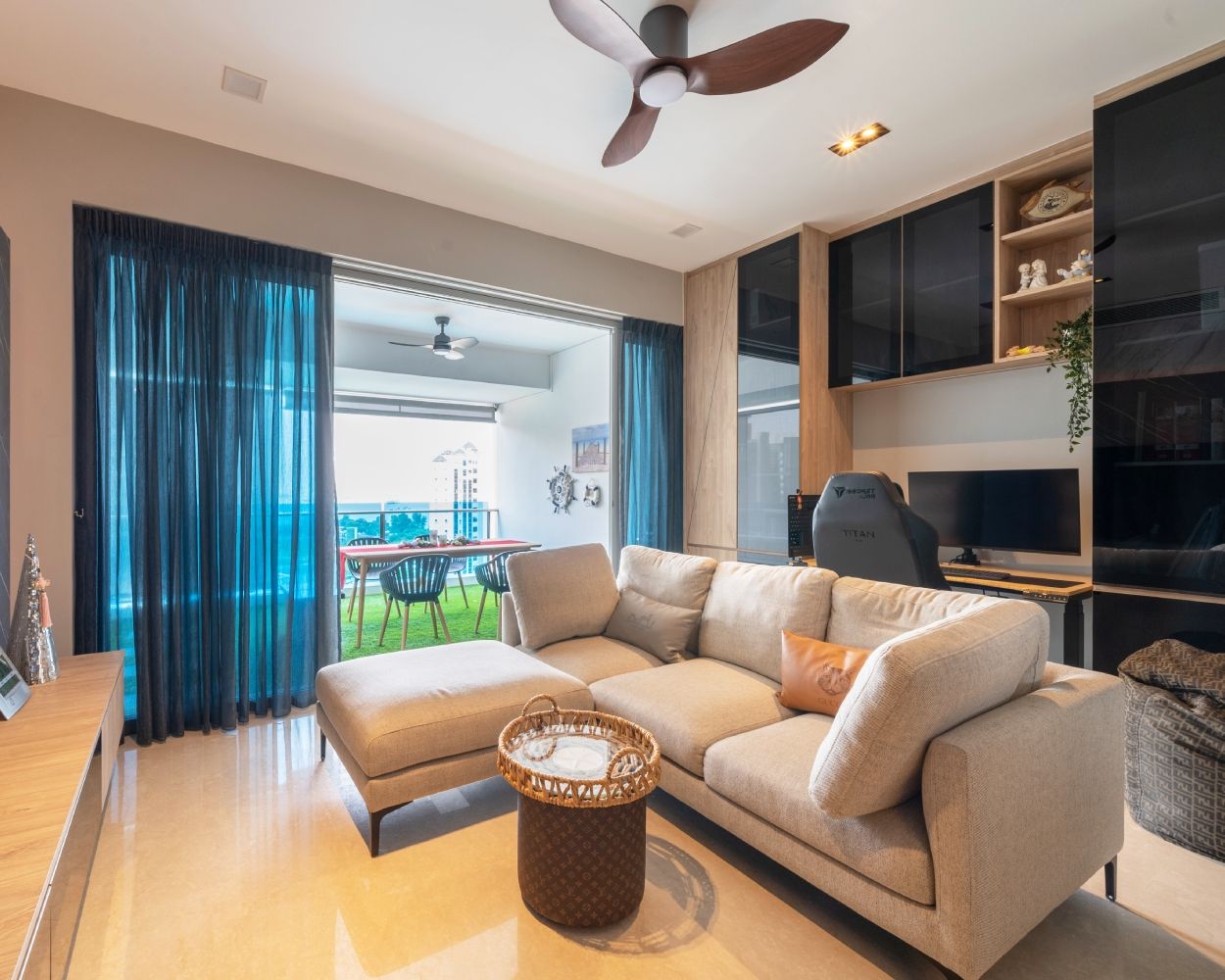 Spacious Living Room Design With An L-Shaped Sofa | Livspace