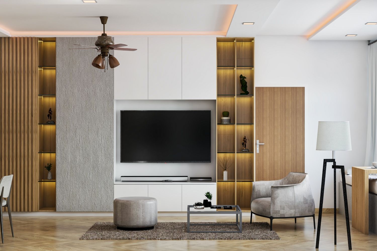 Contemporary Interior Design With Grey Chairs And Profiled Cove Lighting
