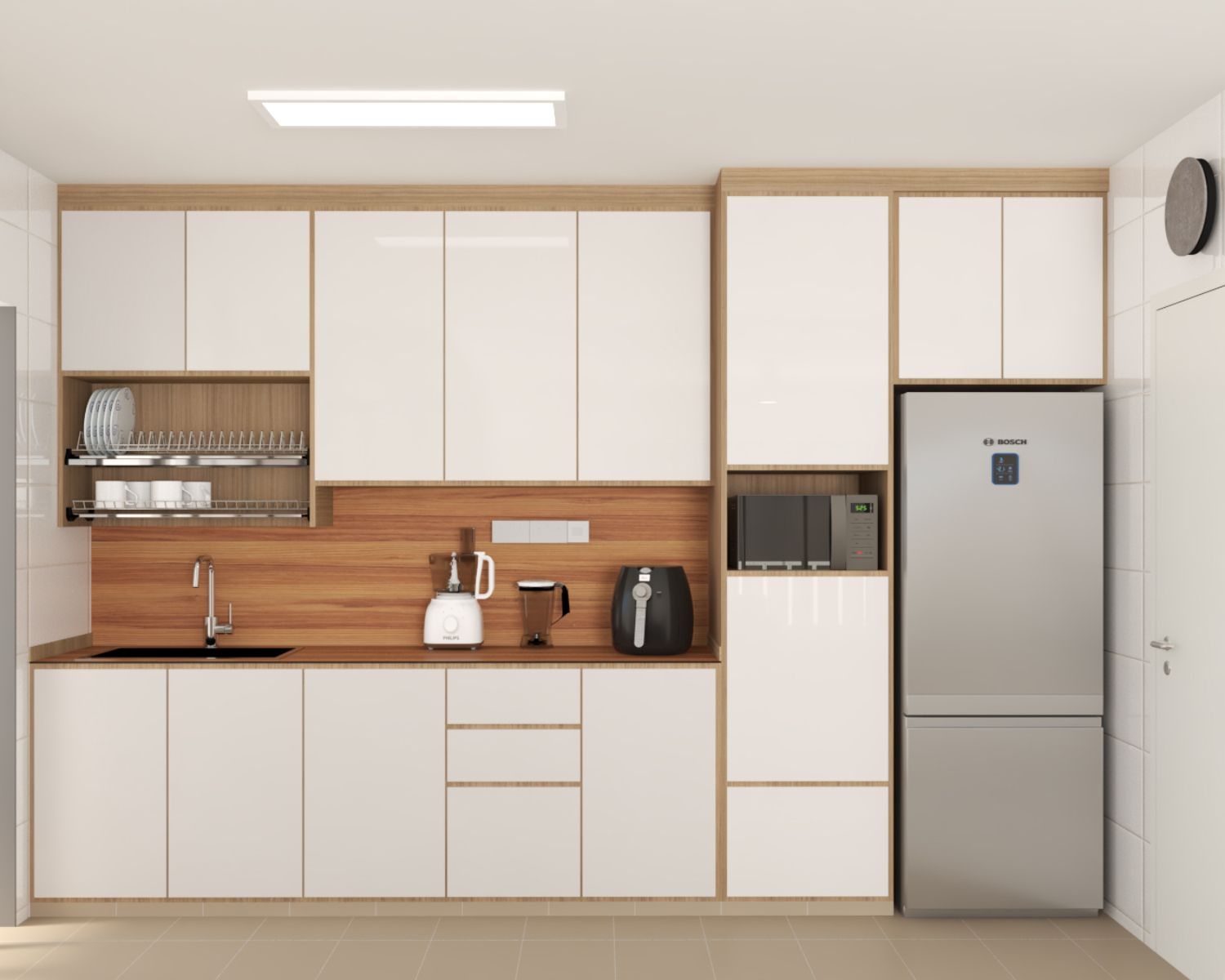 Contemporary Kitchen Design With White Closed Storage Cabinets