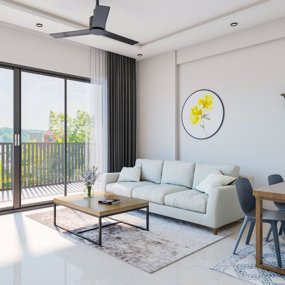 Minimalist Living Room False Ceiling With Spotlights