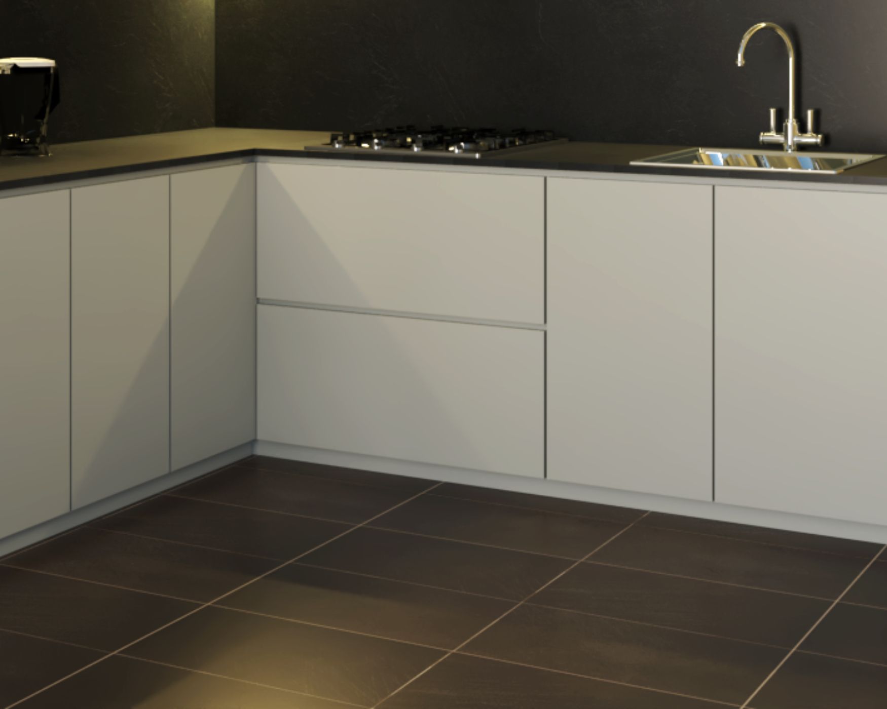 Rectangular Dark Grey Floor Tiles Design For Kitchens