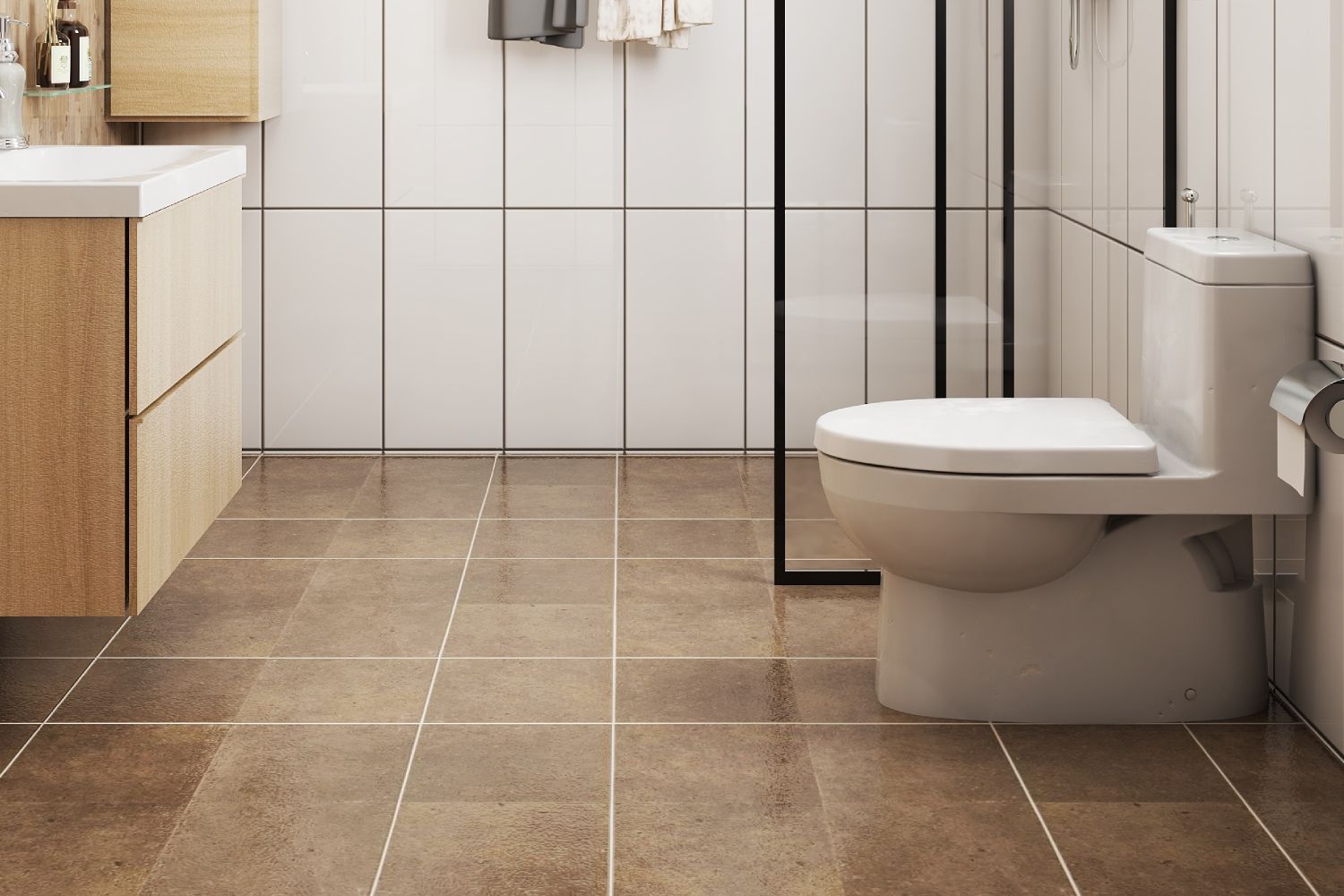 Anti-Skid Brown Flooring Design For Bathrooms