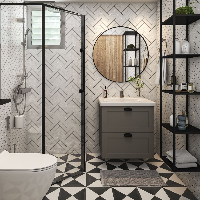 Modern Black And White Bathroom Flooring Design