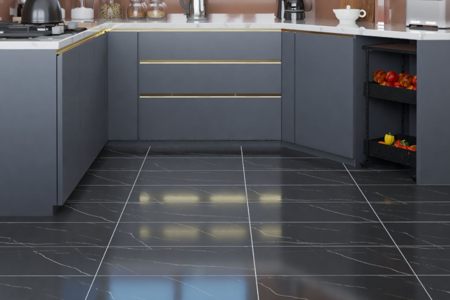 Contemporary Black Flooring Design For Kitchens
