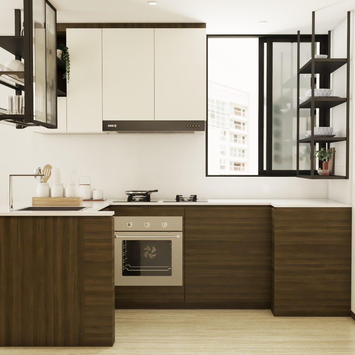 White And Brown Laminates Design For Modern Kitchens
