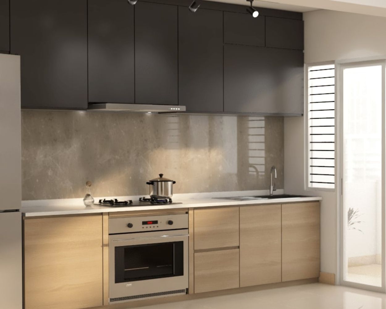 Dual-Tone Contemporary Laminate Design For Kitchen Cabinets