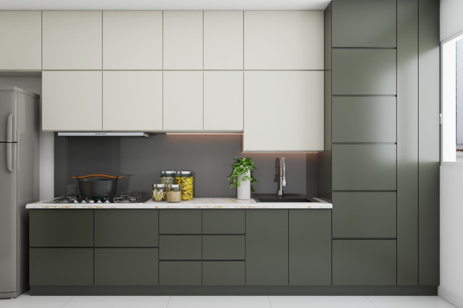 Contemporary Green And White Laminate Design For Kitchen Cabinets