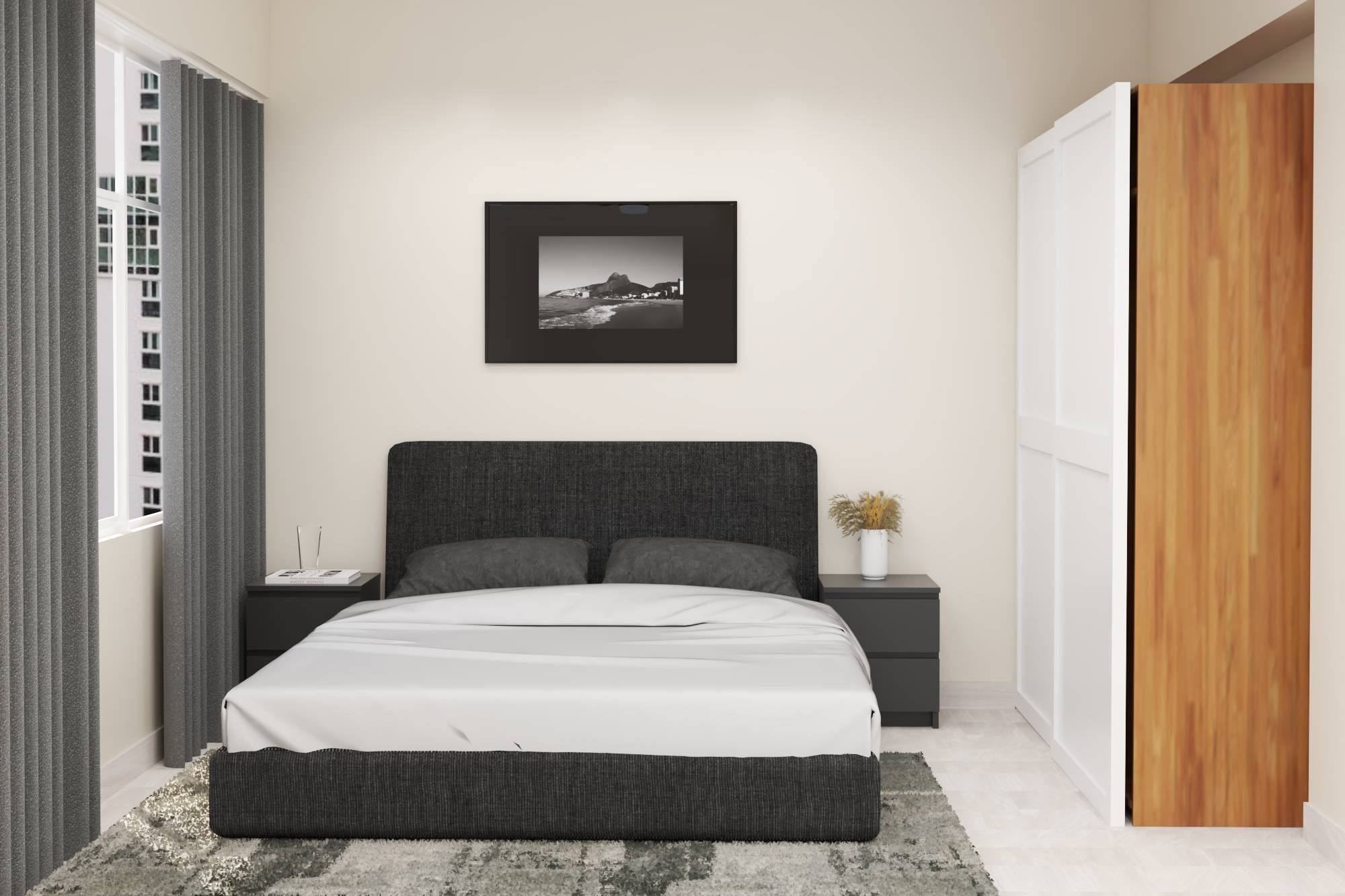 Minimal Master Bedroom Design With A Double With Black Headboard