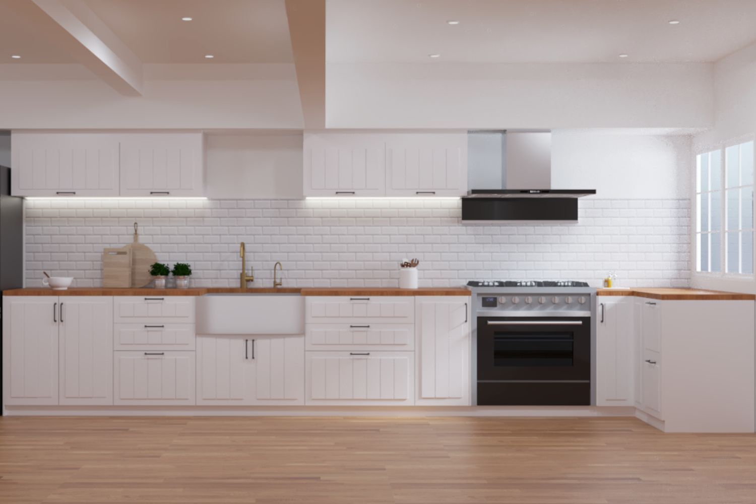 Scandinavian Design For L-Shaped Kitchens With Wooden Flooring