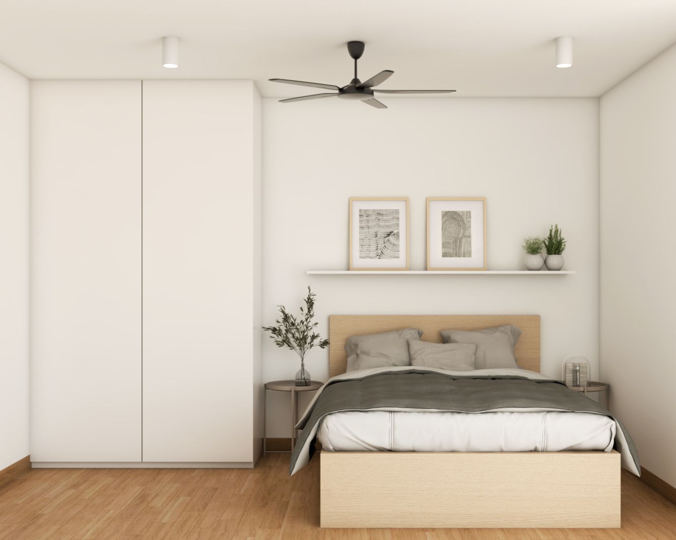 Scandinavian Bedroom Design With Floor-To-Ceiling Wardrobe